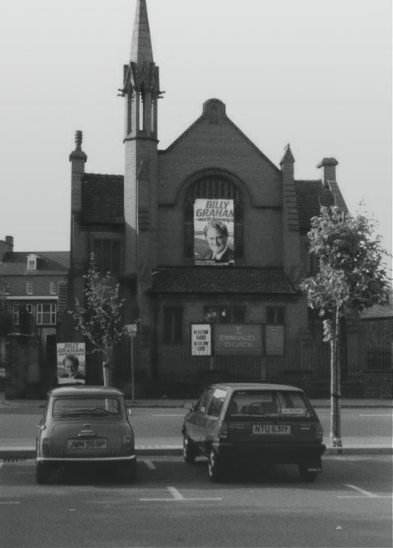 An old black and white photograph of the original church building