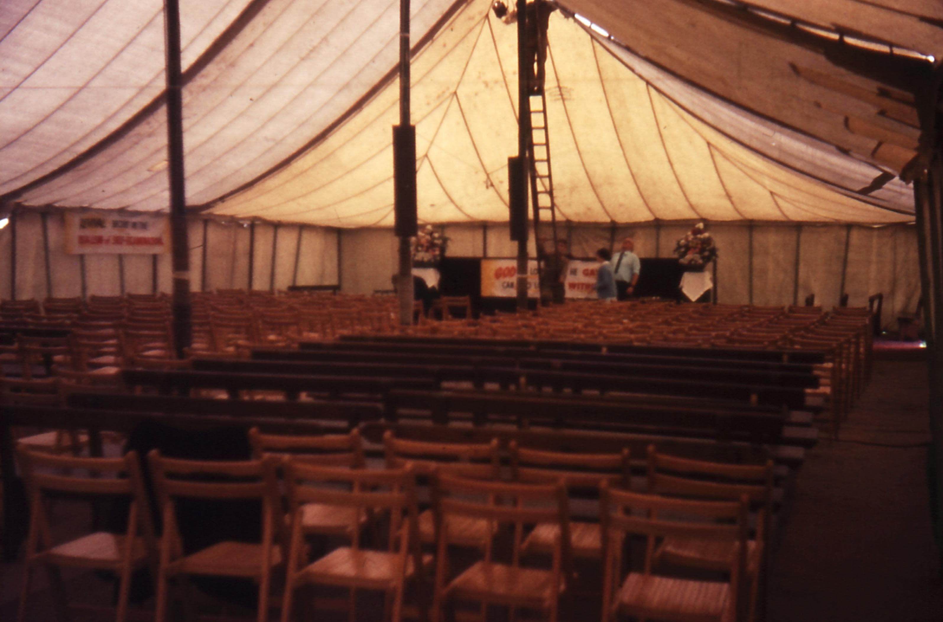 Image of the inside of the missionary convention tent before the meeting started